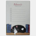 Sleeping Tuxedo Cat on Bookshelf Things To Do List Post-it Notes