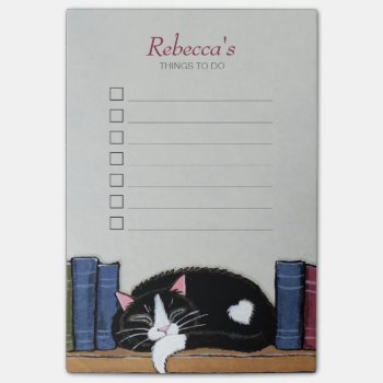 Sleeping Tuxedo Cat On Bookshelf Things To Do List Post-it Notes by LisaMarieArt at Zazzle