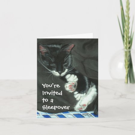 Sleeping Tuxedo Cat Sleepover Party Invitation