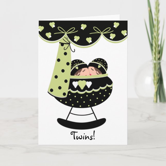 Sleeping Twin Babies New Baby Greeting Card (Front)