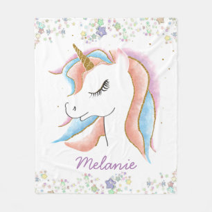 Sleeping Unicorn and Pastel Stars Personalised Fleece Blanket