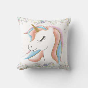 Sleeping Unicorn and Pastel Stars Throw Pillow