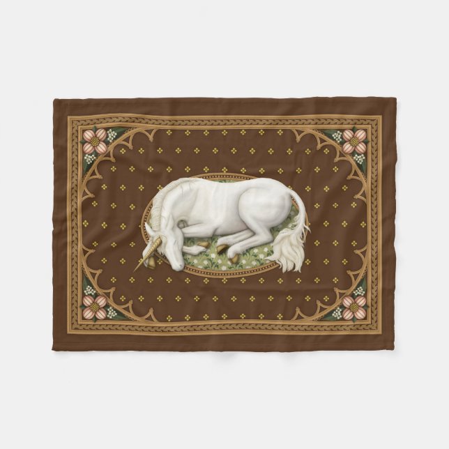 Sleeping Unicorn Antique Brown Medieval Fleece Blanket (Front (Horizontal))