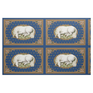 Sleeping Unicorn Blue Medieval 1/4 yd Panel Fabric