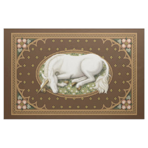 Sleeping Unicorn Brown Medieval 1 yd Panel Fabric