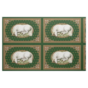 Sleeping Unicorn Green Medieval 1/4 yd Panel Fabric