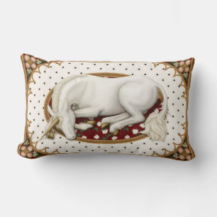 Sleeping Unicorn on a Polka Dot and Floral Lumbar Pillow