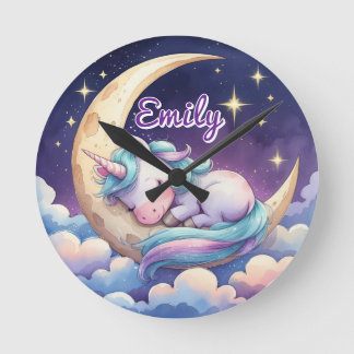 Sleeping Unicorn on Moon Editable Name Clock