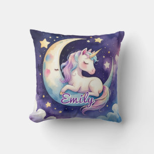 Sleeping Unicorn on Moon Editable Name Pillow