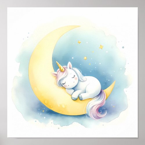 Sleeping Unicorn on Moon _ Enchanting Girls Nurse Poster