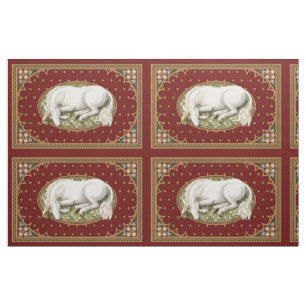 Sleeping Unicorn Red Medieval 1/4 yd Panel Fabric