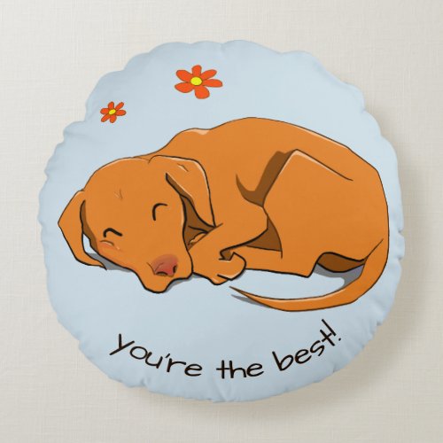 Sleeping Vizsla Custom Text Round Pillow