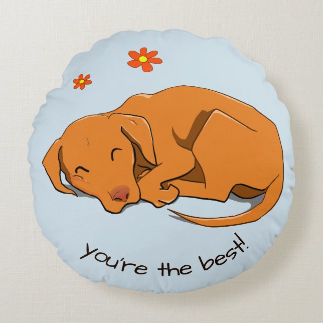Sleeping Vizsla Custom Text Round Pillow (Front)