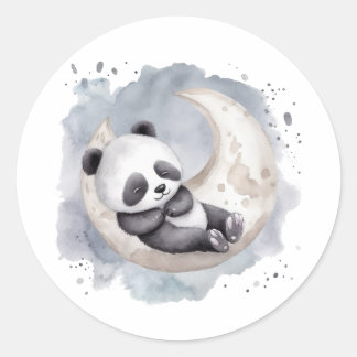 Sleeping Watercolor Crescent Moon Baby Panda Classic Round Sticker