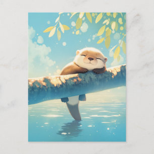 Sleeping Watercolor Otter on Sunlit Branch Postcard