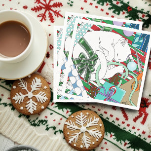 Sleeping White Cat Christmas Wrapping Paper Napkins