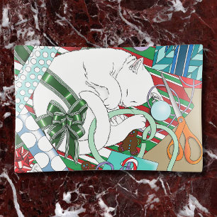 Sleeping White Cat Christmas Wrapping Paper Trinket Tray