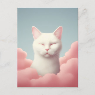 Sleeping White Cat In Clouds Postcard