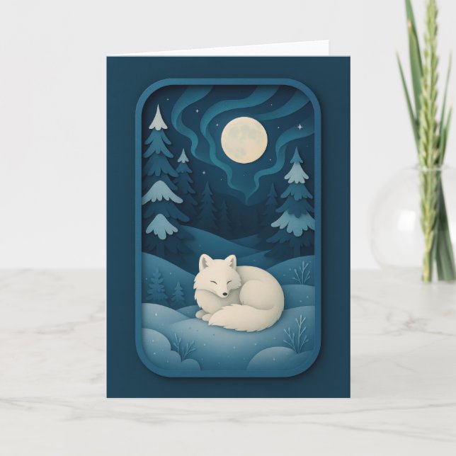 Sleeping White Fox Under Moonlight Card (Front)