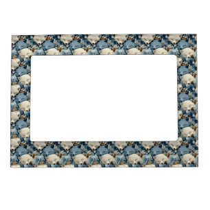 Sleeping Winter Foxes Pattern with Blue a White Magnetic Frame