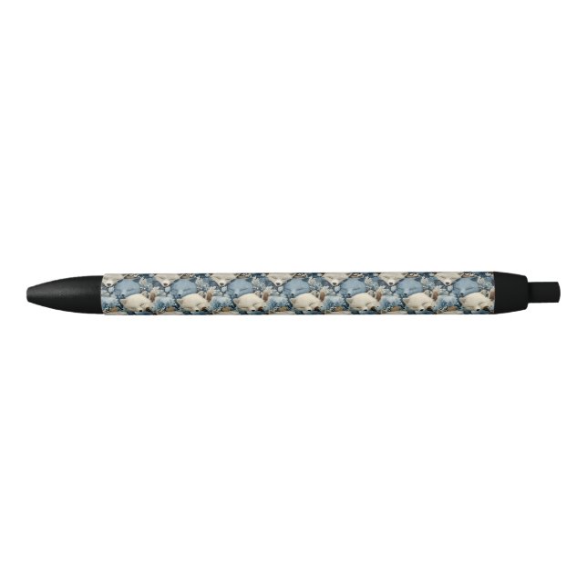 Sleeping Winter Foxes Pattern with Blue a White Pen (Front)