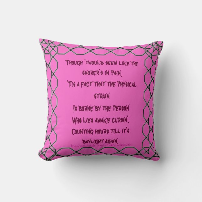"SLEEPING WITH A CHAINSAW SNORER" THROW PILLOW (Front)
