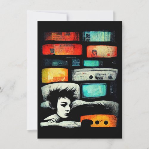 Sleeping With My TV On analog retro Greeting Card