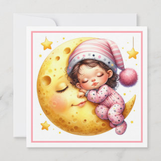 Sleeping with the Moon Girl's Baby Shower Invitation