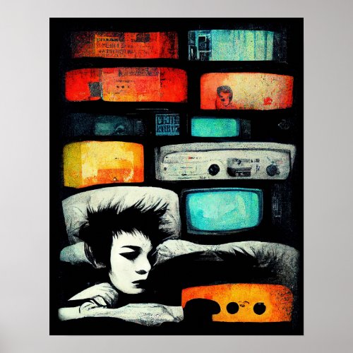 Sleeping With TV On analog retro Poster