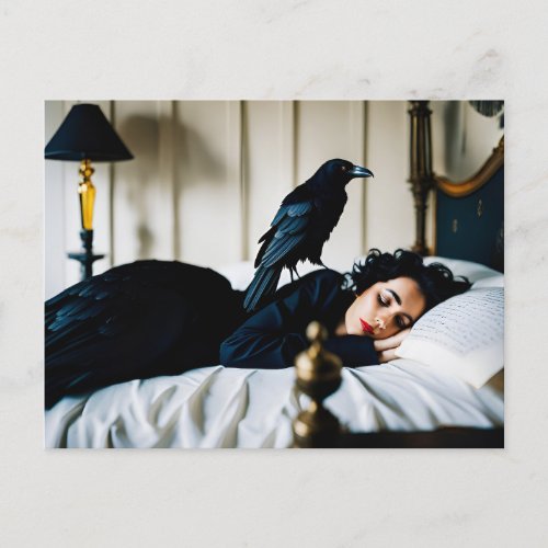 Sleeping Woman and a Raven Poe Postcard