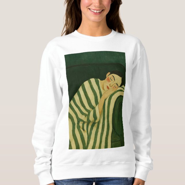 Sleeping Woman on Green Couch Sweatshirt (Front)