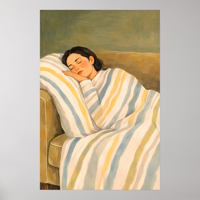 Sleeping Woman Sofa Poster, Cozy Relaxing Wall Poster (Front)
