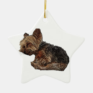 Sleeping Yorkie Ceramic Ornament