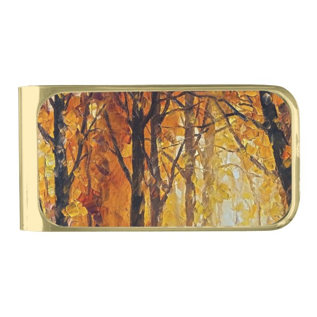 Sleepless Traveller Dream Tree Tops Gold Finish Money Clip (Front)
