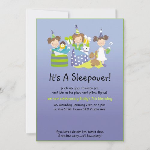 Sleepover and pillow fights invitation