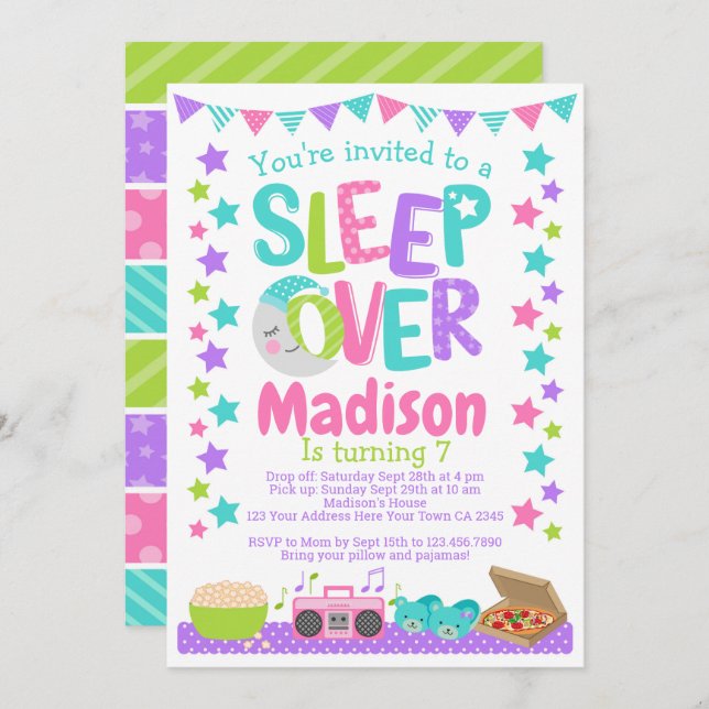 Sleepover Birthday Invitation (Front/Back)