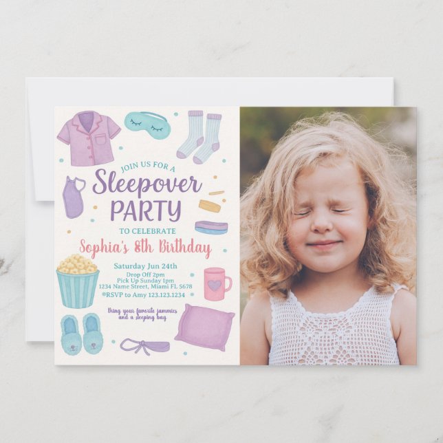 Sleepover Birthday Invitation for Girls (Front)