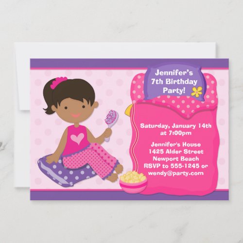 Sleepover Birthday Party Invite African American