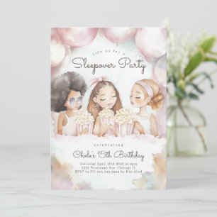 Sleepover Birthday party Movie night Girl birthday Invitation