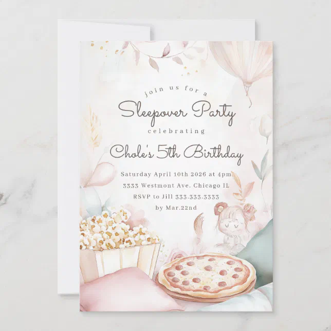 Sleepover Birthday party Movie night Girl birthday Invitation | Zazzle