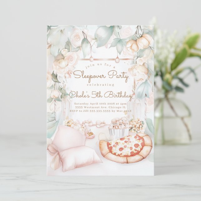 Sleepover Birthday party Movie night Girl birthday Invitation (Standing Front)
