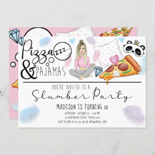 Sleepover Birthday Party Pizza & Pajamas Invitation