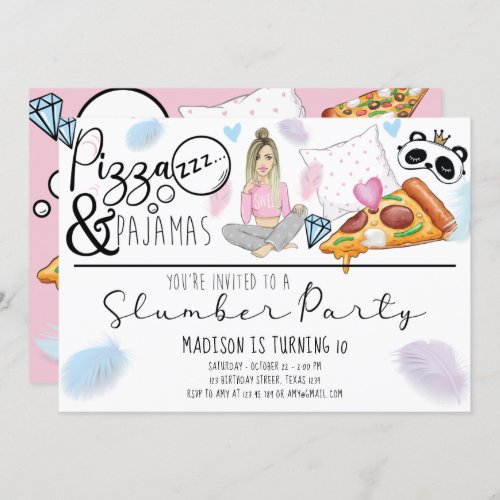 Sleepover Birthday Party Pizza  Pajamas  Invitation