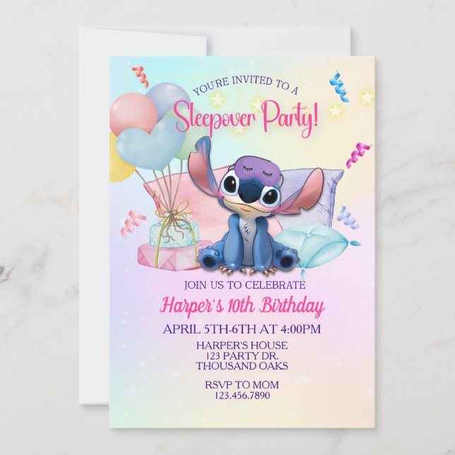 Sleepover Birthday, Slumber Party, Girl Invitation (Front)