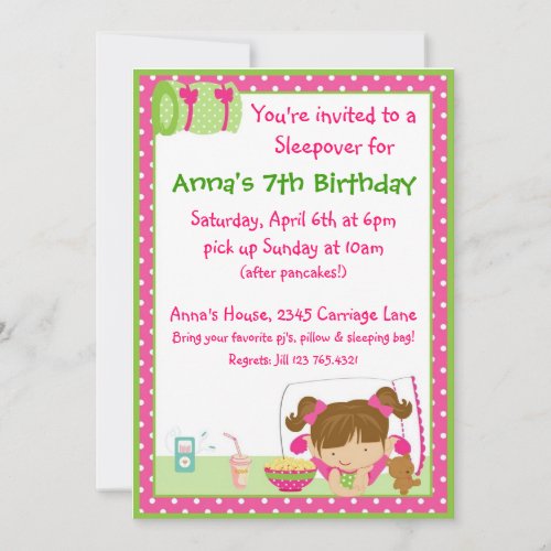 Sleepover Brunett Personalized Invite