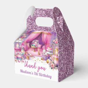 Sleepover Girl Birthday Custom Pink Purple Gold Favor Boxes