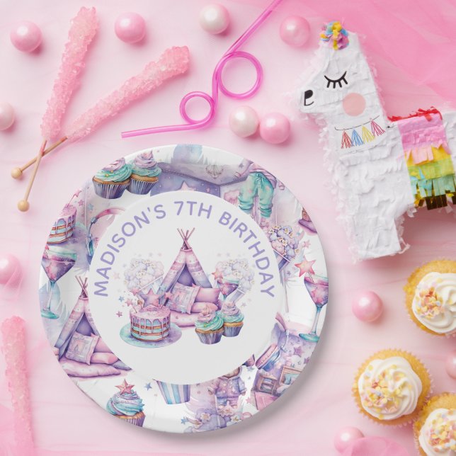 Sleepover Girl Birthday Cute Personalized Paper Plates (Party)