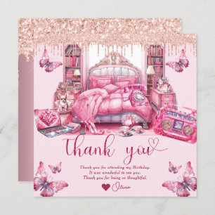 Sleepover Girl Birthday Glitter dropping Thank You Card