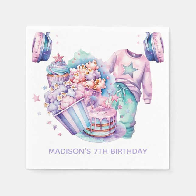 Sleepover Girl Birthday Party Pastel Personalized Napkins (Front)