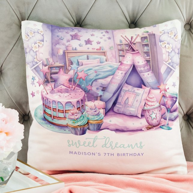 Sleepover Girl Birthday Party Personalized  Throw Pillow (Creator Uploaded)